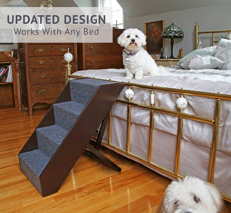 Wood Dog Stairs, 4 Levels Height Adjustment Wide Pet Steps, Foldable -  Espresso