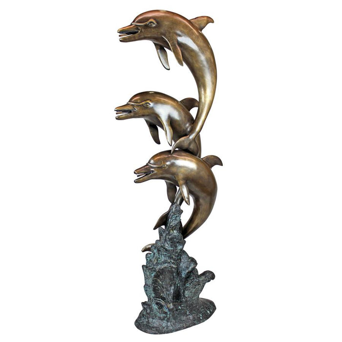 TRIPLE LEAP DOLPHINS PIPED STATUE
