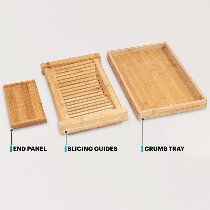 Bamboo Bread Slicer With Crumb Tray Cutting Guide - Wood Bread