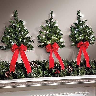 Wall Christmas Tress 16" Decorative Indoor Light Up with Timer - Set of 3