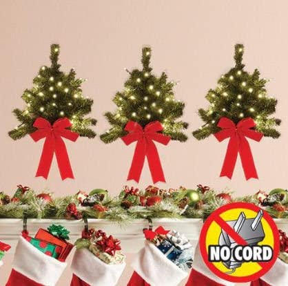 Wall Christmas Tress 16" Decorative Indoor Light Up with Timer - Set of 3