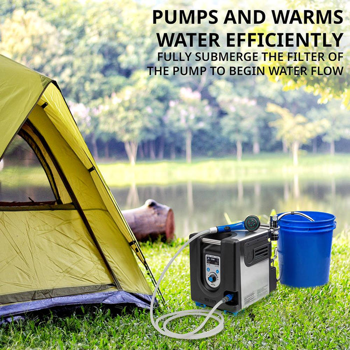 Portable Water Heater and Shower Pump, Propane Camping Heater with Built-in Battery and Carry Case