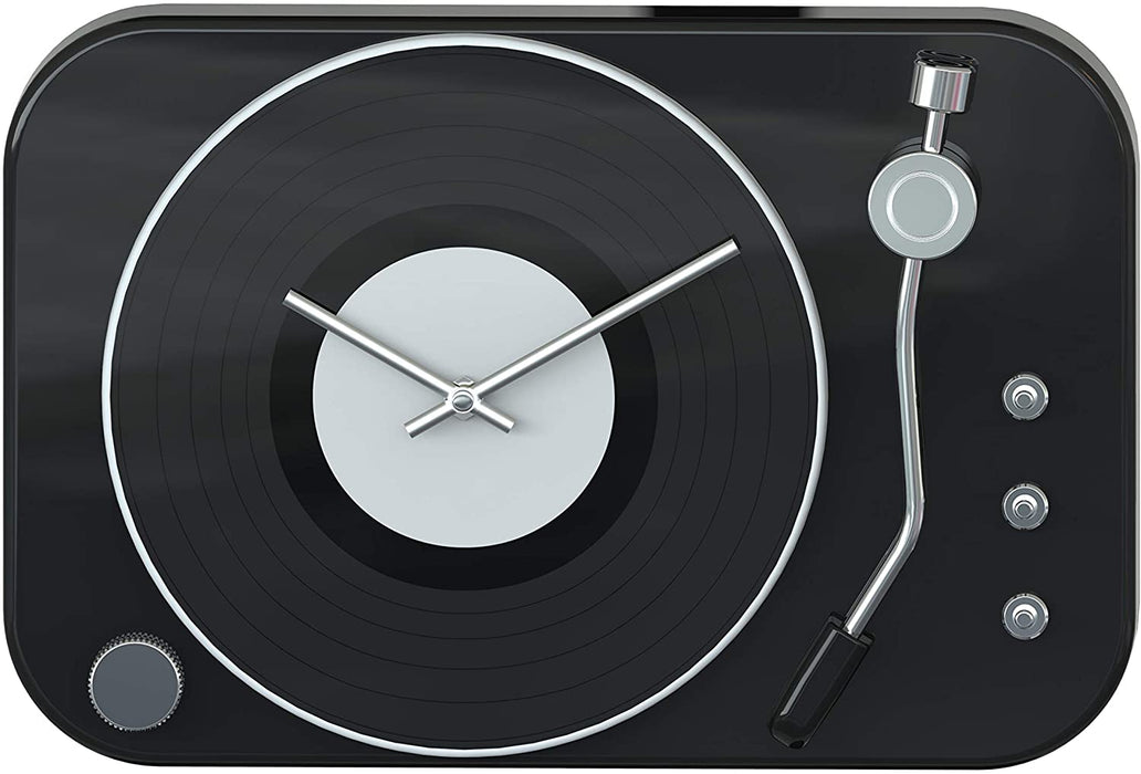 Vintage Retro Metal Record Player Wall Clock - Black