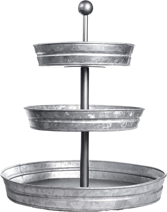 Vintage Galvanized 3 Tier Serving Tray Rustic Country Farmhouse Kitchen, one size, Silver