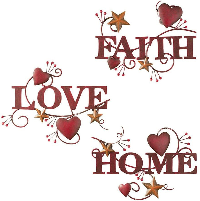 Indoor/Outdoor Faith Love Home Metal Wall Art Signs - Set of 3