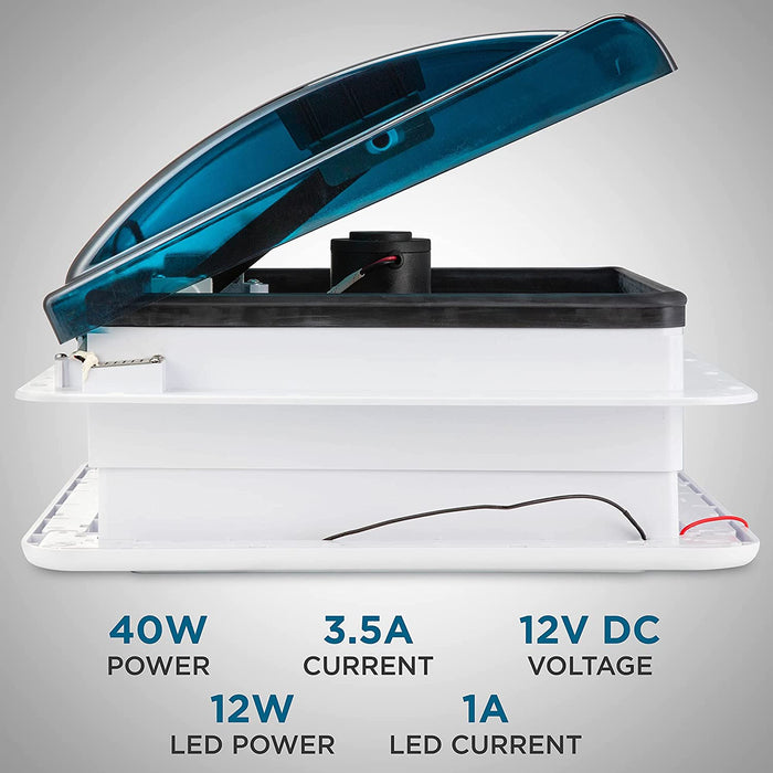 11” RV Roof Vent Fan w/ LED Light, 12V 6-Speed Motorhome RV Fan w/Remote