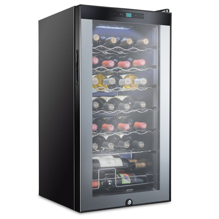 Wine Fridge, Freestanding Wine Refrigerator, 28 Bottle Wine Cooler w/Lock