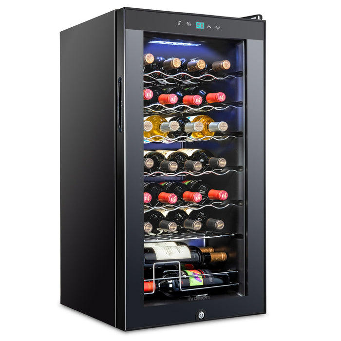 Wine Fridge, Freestanding Wine Refrigerator, 28 Bottle Wine Cooler w/Lock