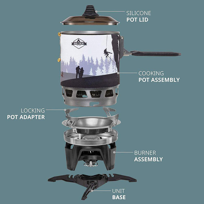 Portable Stove & Cooking System with 1L Pot, Compact Propane Burner Cooktop with Handle and Case