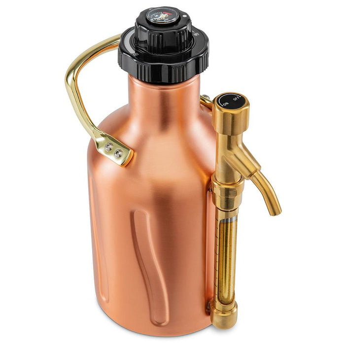 Carbonated Growler, Pressurized Stainless Steel Beer Keg & Dispenser, Double-Walled Insulated, Pressure Control Cap, Tap Pour Spout, [2] CO2 Cartridges, Portable Handle, (64oz.)