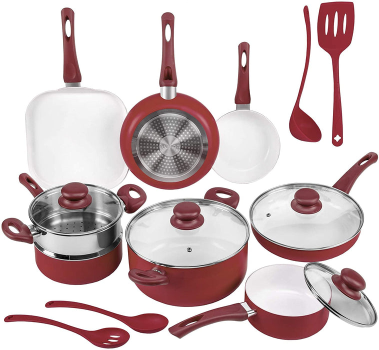  Country Kitchen 16 Piece Pots And Pans Set - Safe Nonstick  Ceramic Coating Kitchen Cookware