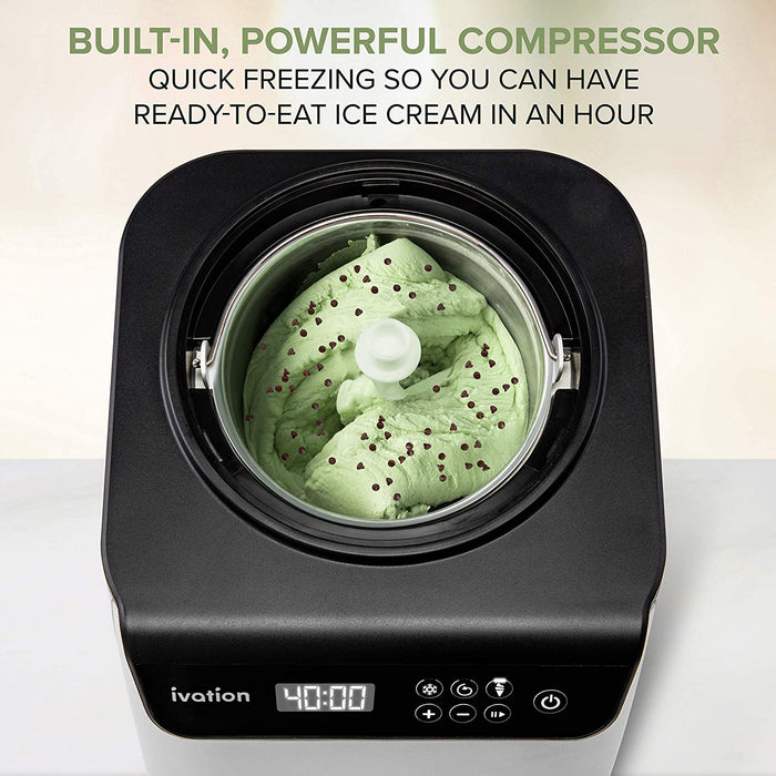Automatic Ice Cream Maker Machine w/Built-in Compressor, 1.2 Qt Gelato Maker