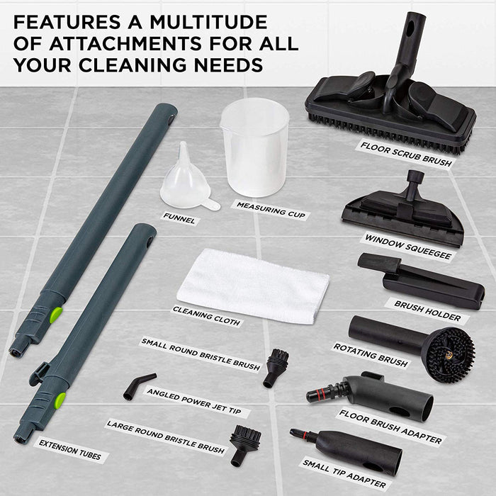 1800W Canister Steam Cleaner with 14 Accessories, Multi-Purpose Chemical-Free Household Cleaning and Sanitizing System for Clothes, Floor, Windows, Ovens, Bed Bugs, Curtains and Carpet