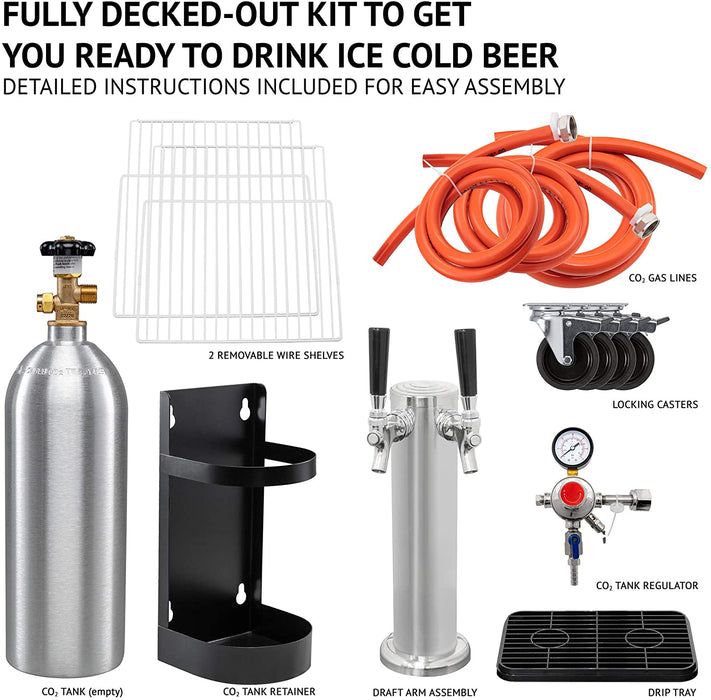 Full Size Kegerator, Dual Tap Draft Beverage Dispenser & Universal Beer Cooler - Stainless Steel