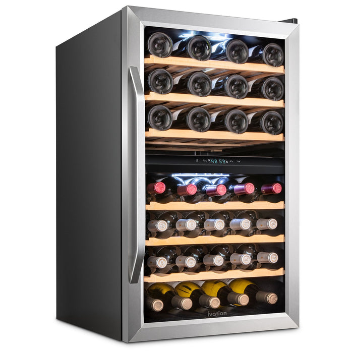 43 Bottle Dual Zone Wine Cooler, Freestanding Wine Refrigerator w/Lock