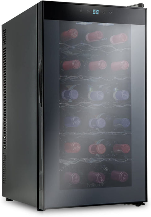 18 Bottle Thermoelectric Red And White Wine Cooler/Chiller Counter Top Wine Cellar with Digital Temperature Display, Freestanding Refrigerator Smoked Glass Door Quiet Operation Fridge