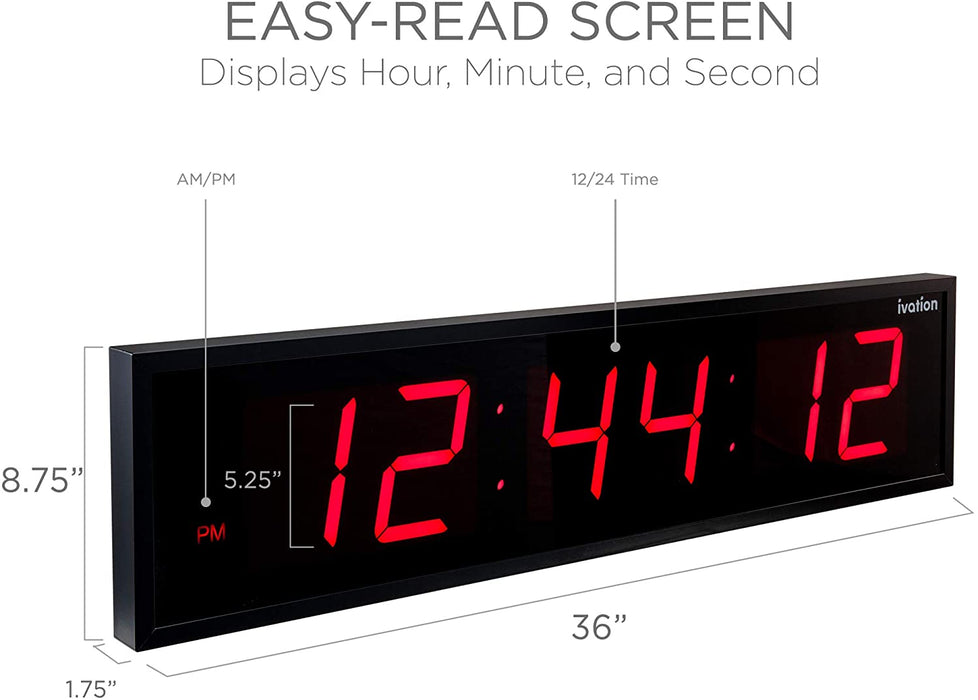 36 in. Large Digital Wall Clock, LED Digital Clock with Timer and Alarm