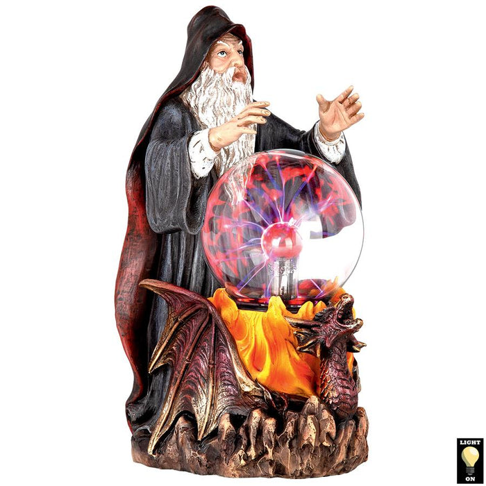 WIZARD WITH LED CRYSTAL BALL STATUE