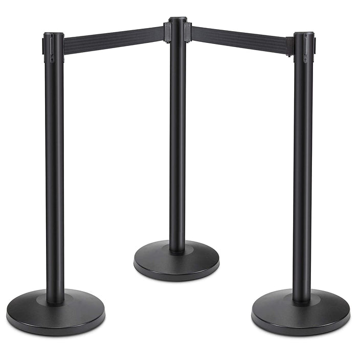 Crowd Control Stanchions w/ 8.5 Ft Retractable Belts, 3 Pack of Sturdy Post Barrier