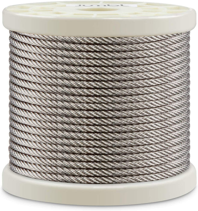 1/8” Wire Rope, Indoor & Outdoor 7x7 Stainless Steel Wire Rope for Deck, Staircase & Balcony Railing System, Hanging Lights & Tie-Downs,1,510lb Break Strength, Marine Grade, Rust Resistant