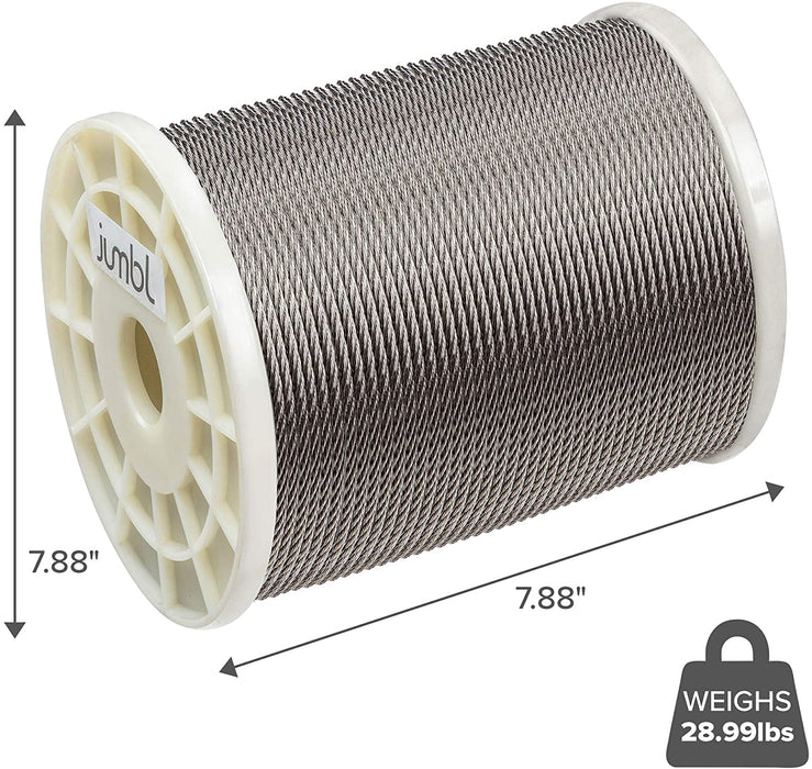 1/8” Wire Rope, Indoor & Outdoor 7x7 Stainless Steel Wire Rope for Deck, Staircase & Balcony Railing System, Hanging Lights & Tie-Downs,1,510lb Break Strength, Marine Grade, Rust Resistant