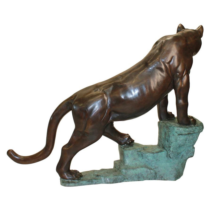 COUGAR ON A ROCK BRONZE STATUE