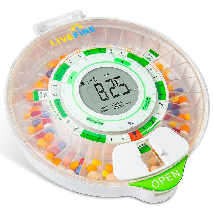 28-Day Automatic Pill Dispenser with Upgraded LCD Display, Key Lock, Sound & Light