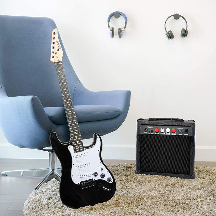 Right handed Electric Guitar 39" inch Complete Beginner Starter kit Full Size with 20w Amp, Package Includes All Accessories, Digital Tuner, Strings, Picks, Tremolo Bar, Shoulder Strap, and Case Bag