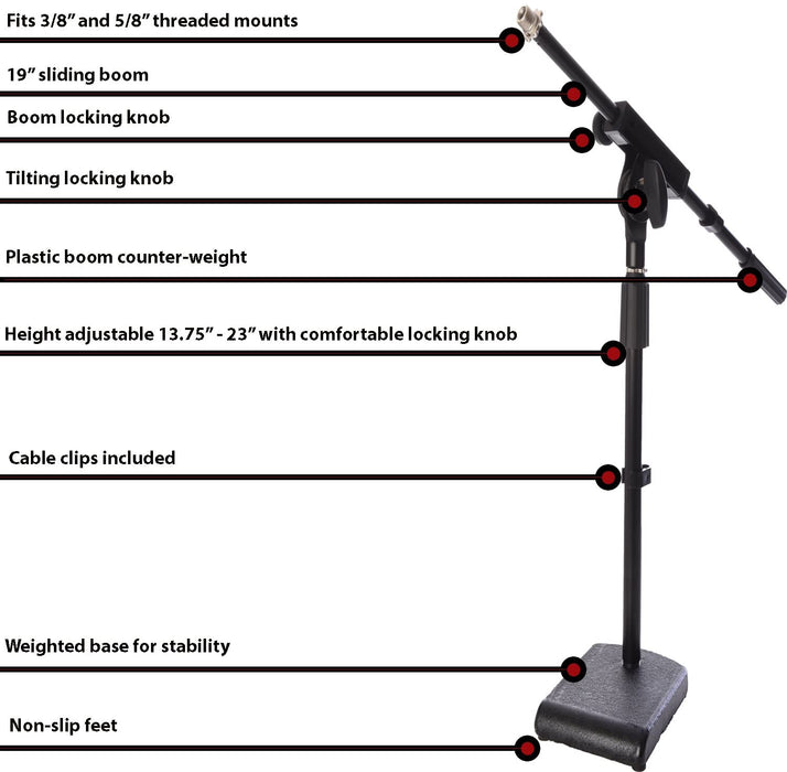 Kick Drum Mic Stand, Low Profile Height Adjustable Mic Boom Stand