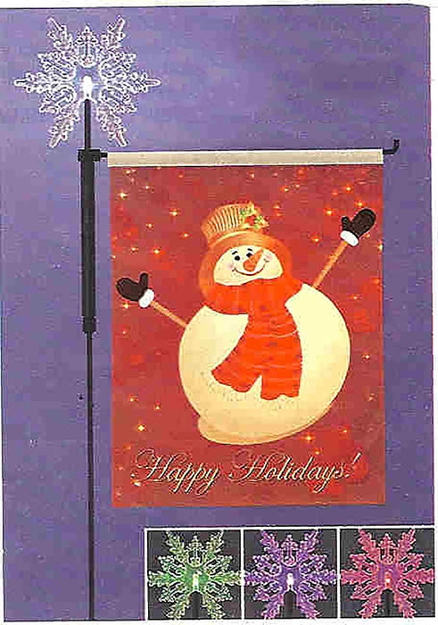 27" Snowman Holiday Garden Flag with Lighted Color Changing Snow Flake Stake