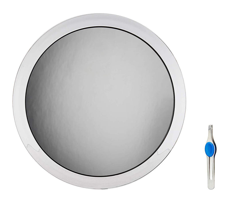 Large 10 in. Suction Cup 8X Magnifying Mirror and Tweezers with Rubber Grips