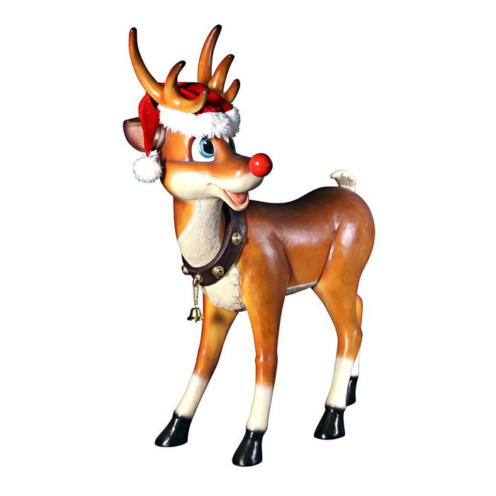 LARGE STANDING RED NOSED REINDEER STATUE