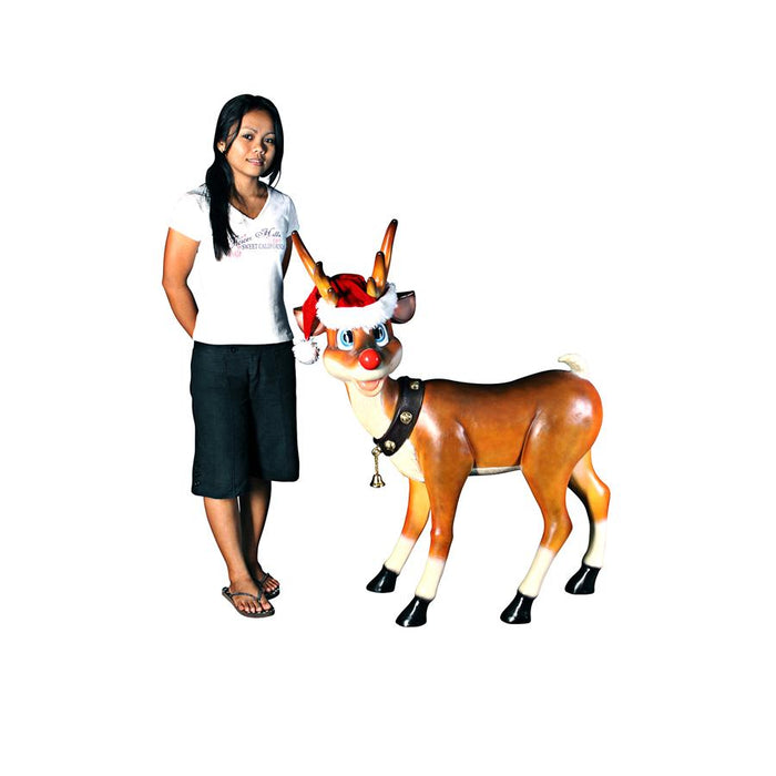 LARGE STANDING RED NOSED REINDEER STATUE