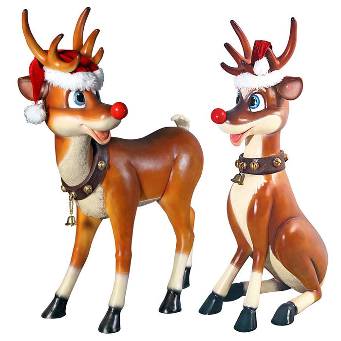 S/2 LARGE RED NOSED REINDEER STATUES