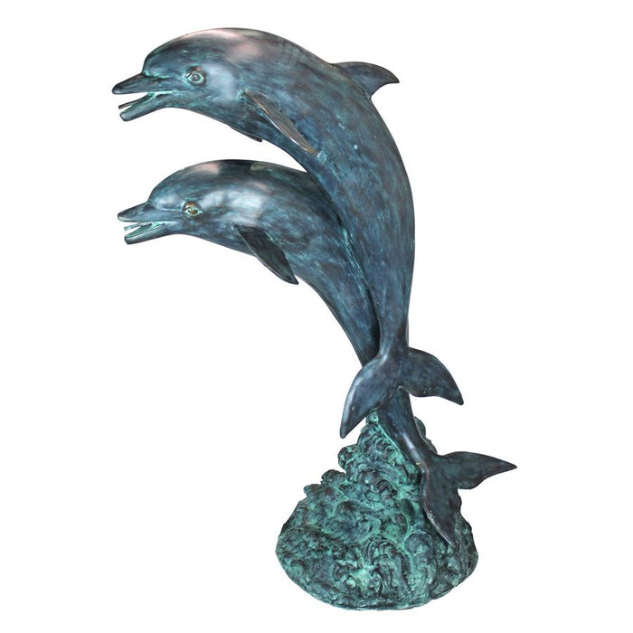 TWIN DOLPHINS IN TANDEM BRONZE STATUE