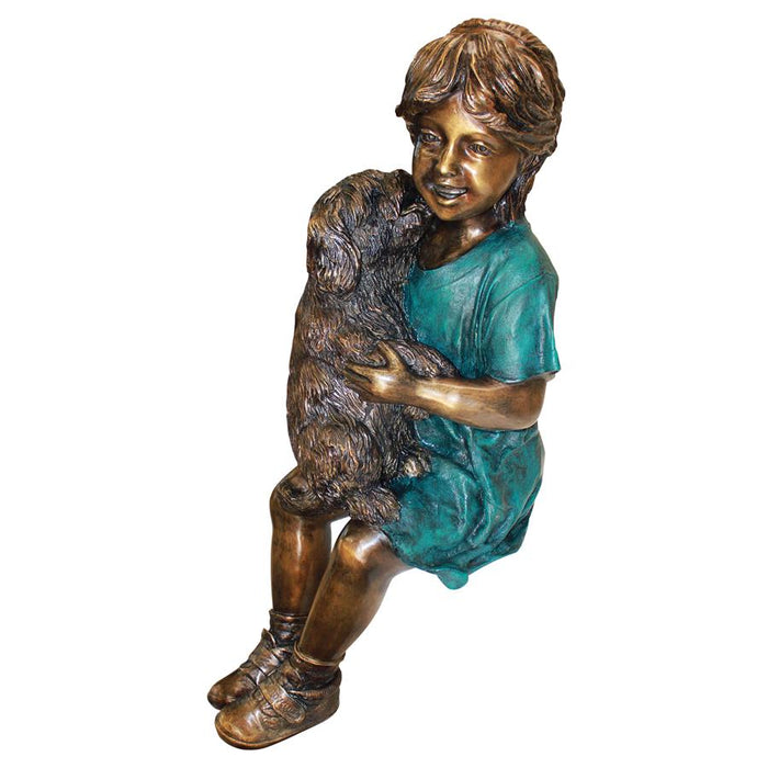PUPPY KISSES GIRL WITH DOG BRONZE