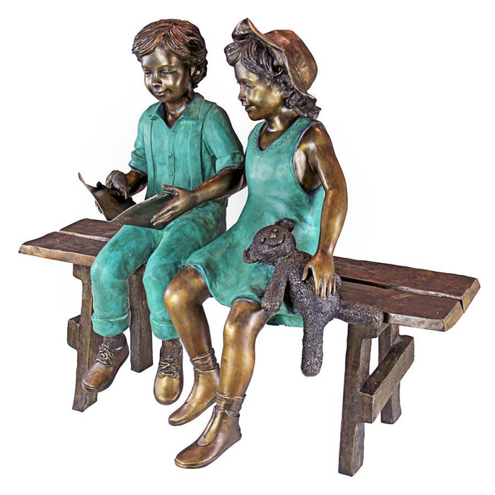 READ TO ME BOY AND GIRL BRONZE STATUE