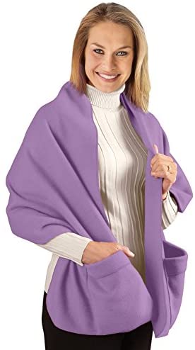 Cozy Fleece Wrap Shawl with Large Front Pockets