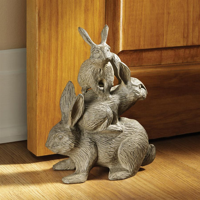 BUNCHED BUNNIES CAST IRON RABBIT STATUE