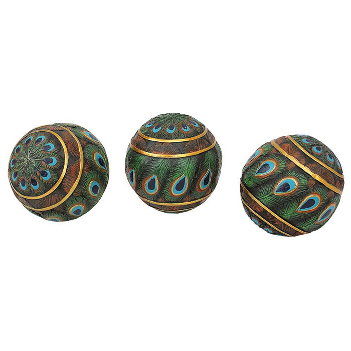 SET OF 3 PEACOCK FEATHER BALLS