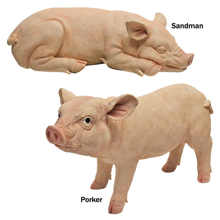 SET OF PORKER & SANDMAN PIG STATUES