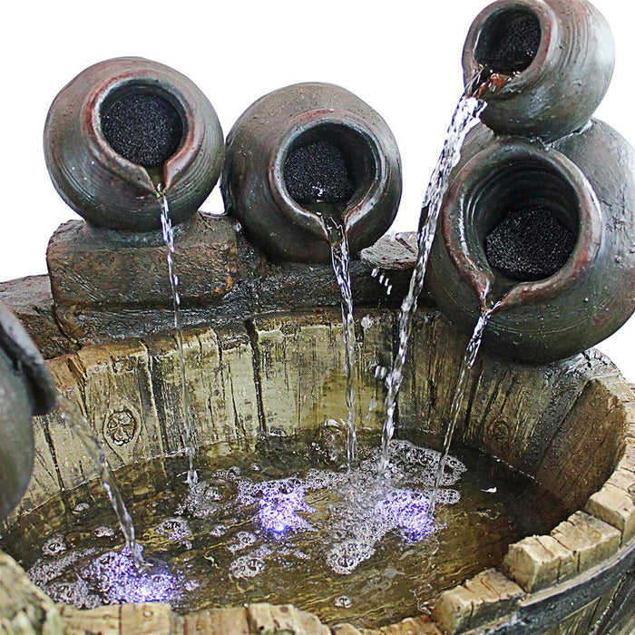 URNS AND BARREL WATERFALL FOUNTAIN