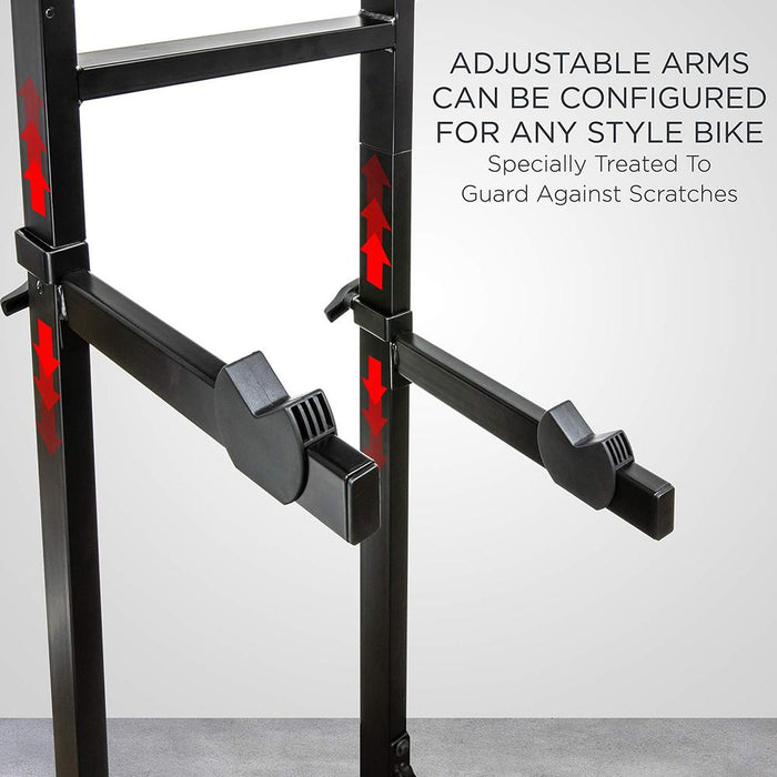 Garage Bike Rack, Freestanding 2 Bicycle Storage Stand with Adjustable Hooks for Indoor & Home Use