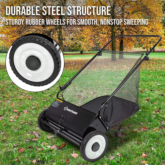 Lawn Sweeper with Rubber Wheels, Push Garden Rake and Leaf Collector