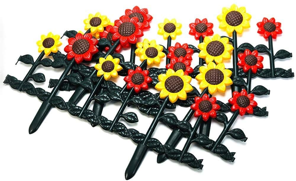 Decorative 8 Piece Colorful Sunflower Garden Border Fence Stakes