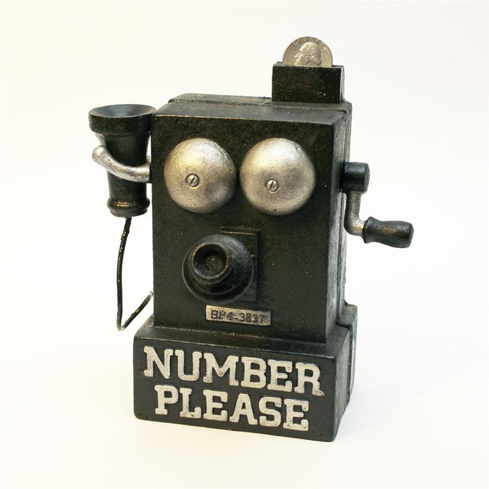 NUMBER PLEASE PHONE CAST IRON BANK