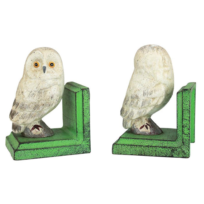 WISE SNOWY OWL CAST IRON BOOKEND SET