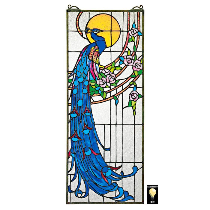 PEACOCKS SUNSET STAINED GLASS WINDOW