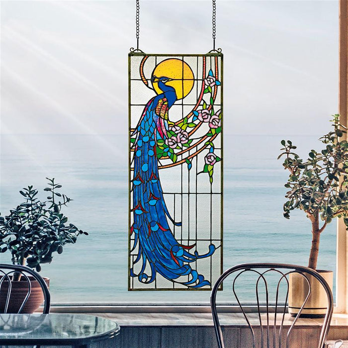 PEACOCKS SUNSET STAINED GLASS WINDOW