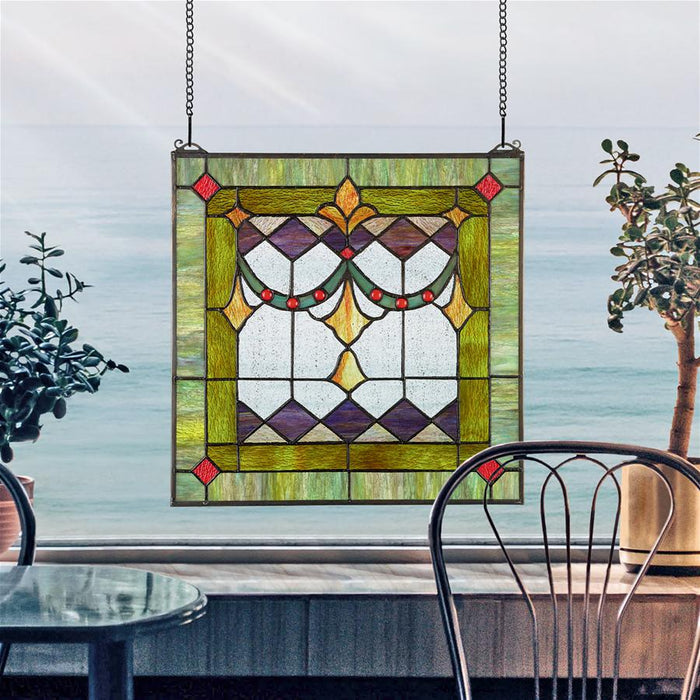 VICTORIAN SWAG STAINED GLASS WINDOW